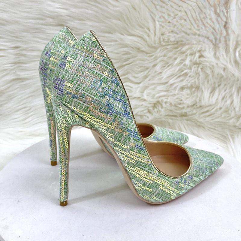 

Dress Shoes UVRCOS Bling Glitter Embellished High Heel Women Pointed Toe Sexy Pumps 12cm Party Wedding Heels, 8cm as pictures