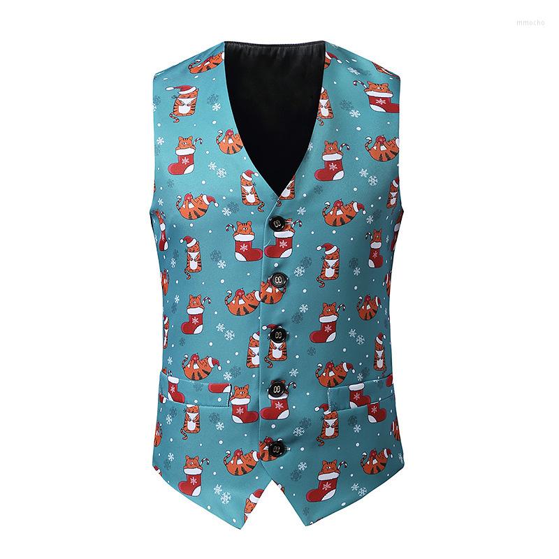 

Men' Vests Christmas Men 3D Socks Cute Cartoon Printed Sleeveless Waistcoat Xmas Feliz Navidad Party Chaleco Hombre, Light blue