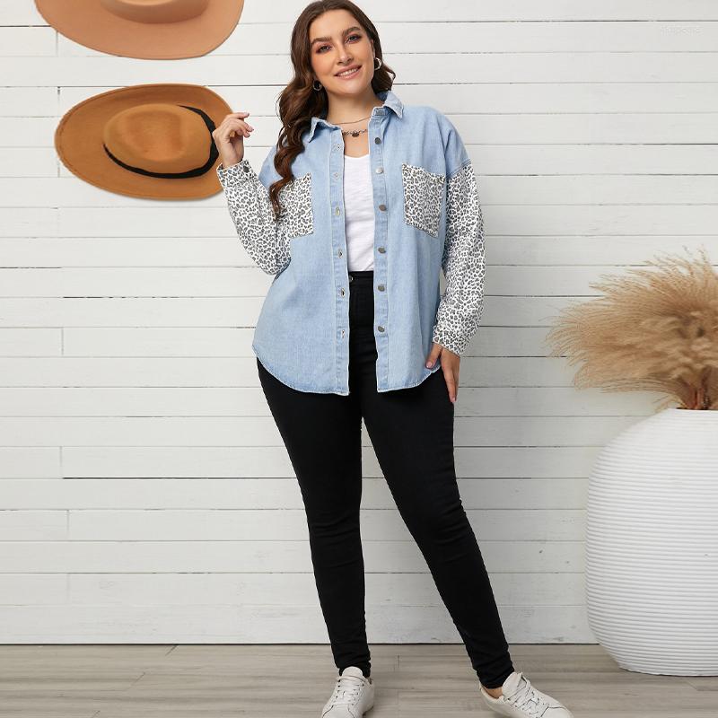 

Women's Jackets 2022 Arrival High Quality Leopard Button Denim Jean Women Jacket Plus Size Winter Coat, Sky blue
