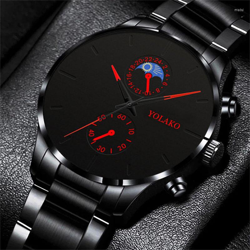 

Wristwatches Fashion Brand Mens Watches Luxury Men Business Casual Stainless Steel Quartz Wristwatch Male Sports Leather Watch Orologio Uomo, Leather black blue