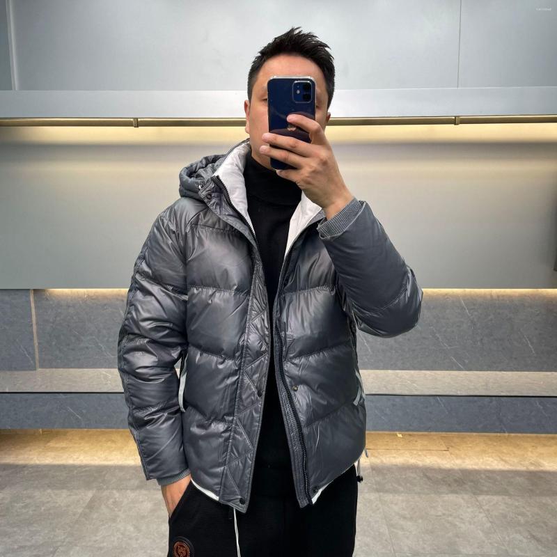 

Men's Down 2022 Fashion Brand Grey Jacket Short Winter Warm Hooded Casual Coat 9988, Gray