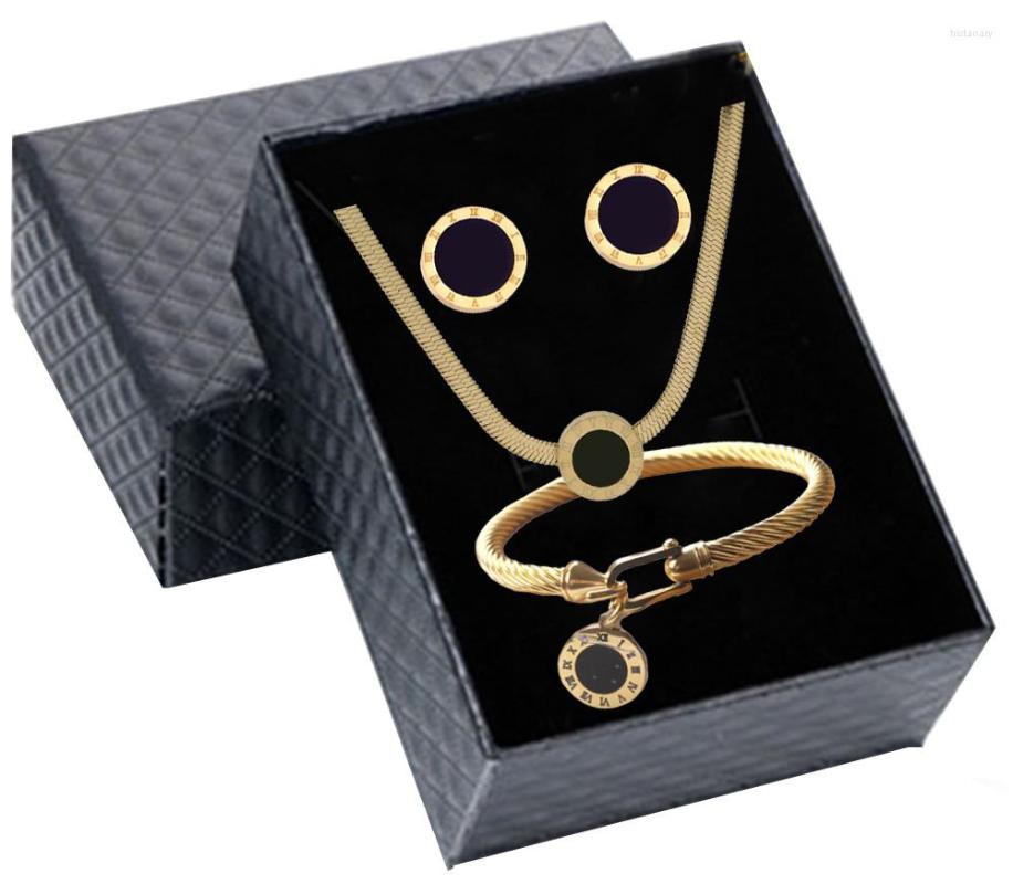 

Necklace Earrings Set 316L Stainless Steel Roman Numerals Stud Bracelet Wedding Bridal Jewelry, Picture shown