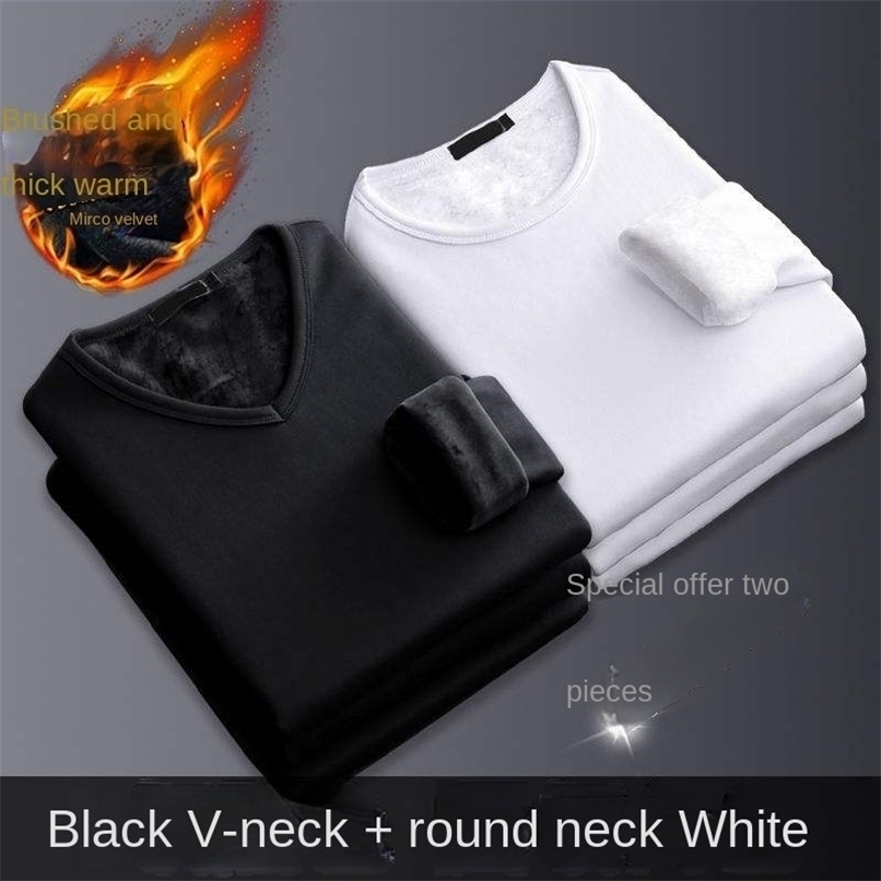 

Men's Thermal Underwear Shirt Men V Neck Fleece Sport Tops Autumn Thermo Clothing Comfortable Warm Long-Sleeved 5XL 221010, V black