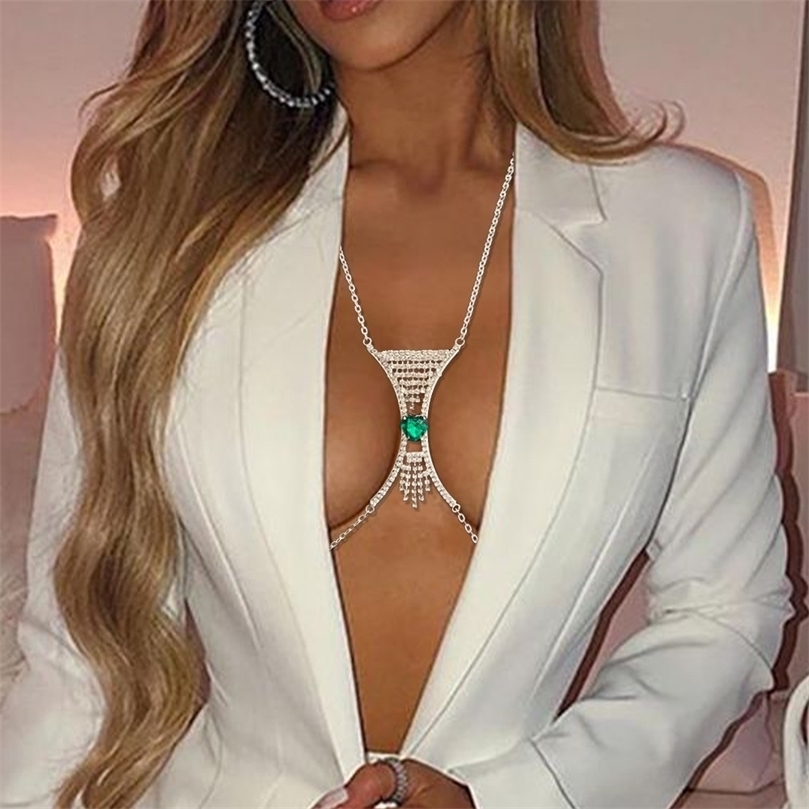 

Other Trendy Heart Green Crystal Chest Bracket Bras Chain Body Jewelry Tassel Body Chain For Women Sexy Festival Clothing 221008