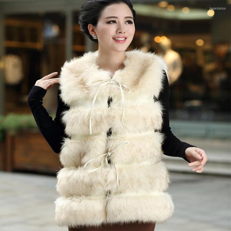

Women's Fur 2022 Women's Medium-long Faux Outerwear Vest Overcoat, Beige