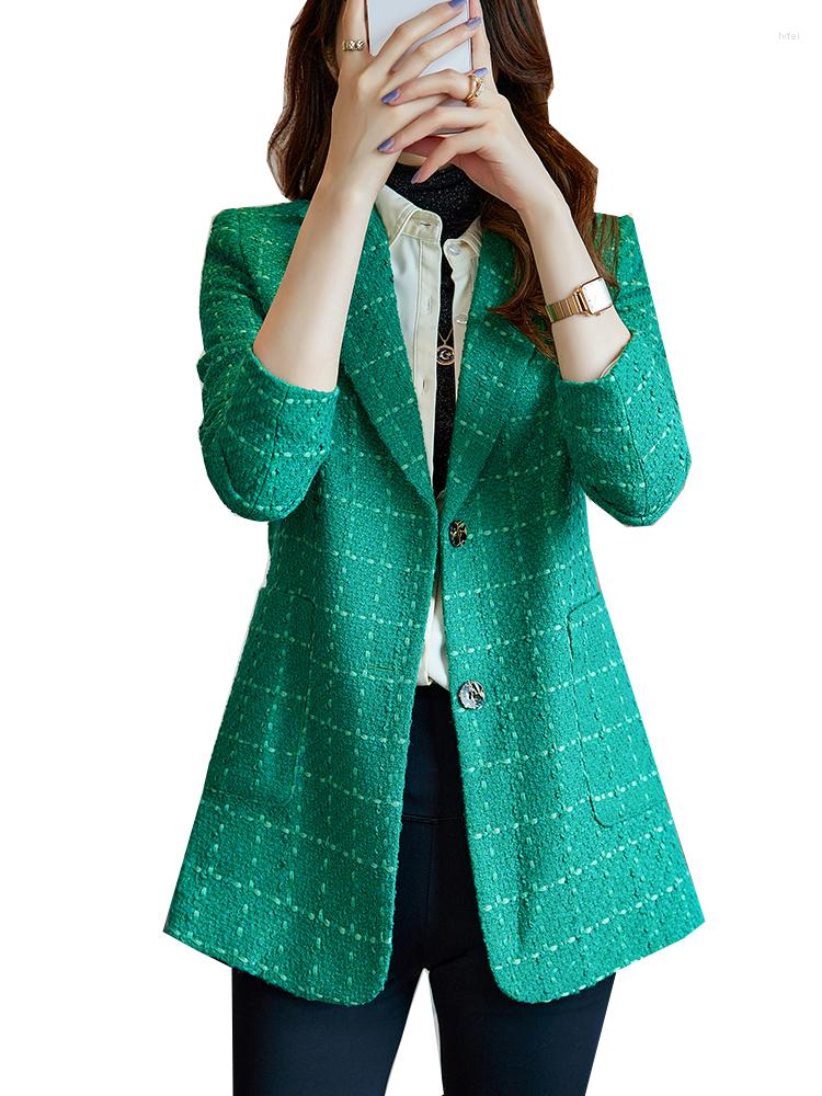 

Women's Suits Women Ladies Autumn Winter Outwear Blazer Green Red Black Plaid Female Long Sleeve Single Breasted Jacket Coat With Pocket, Green blazer