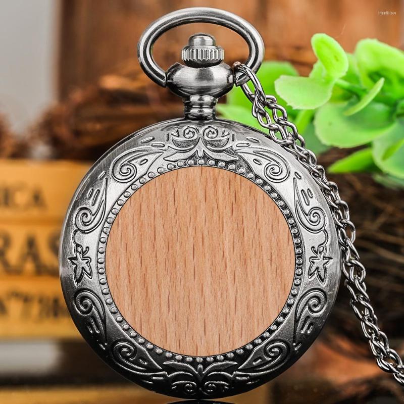 

Pocket Watches Vintage Wooden Paster Watch Walnut Quartz Fob Classic Steampunk Necklace Pendant Clocks Souvenir Gift For Men, 80cm chain