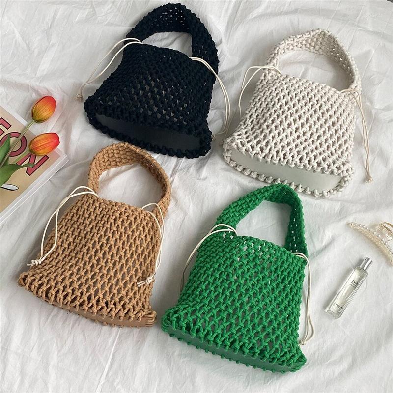 

Evening Bags INS Hand Made Woven Handbags For Women Designer Luxury Shoulder Bag Small Tote Bohemia Beach Mobile Phone Purse, Black