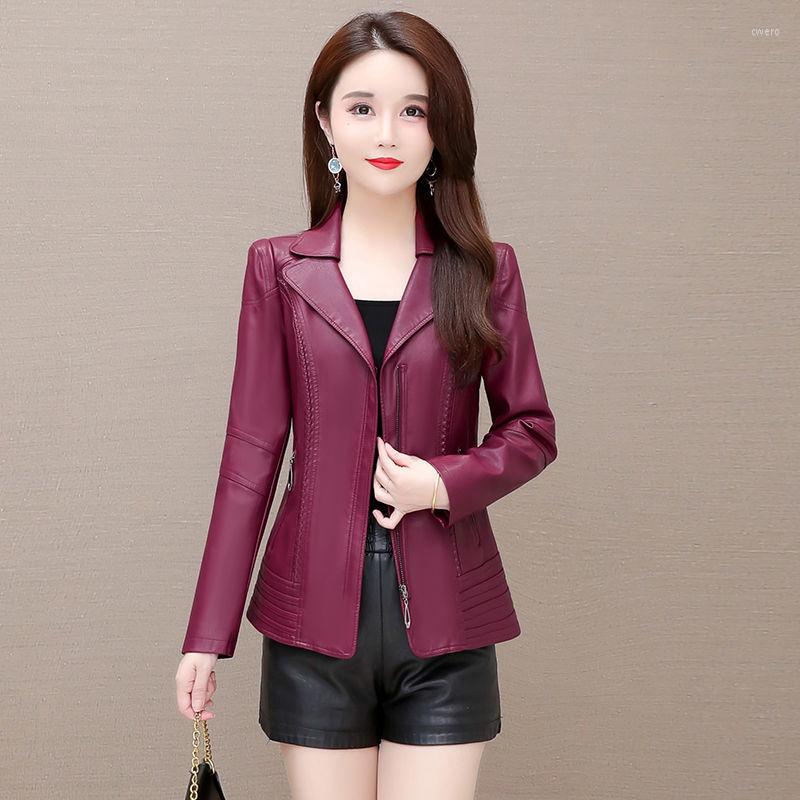

Women's Leather 2022 Spring And Autumn Women's Jacket Fashion Short Clothing Plus Size 6XL Black Female Coat, Fuchsia
