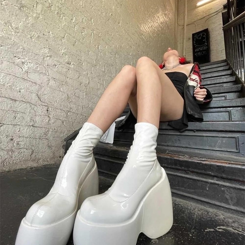 

Boots Platform Wedges For Women Fashion Ankle Chunky Goth Gothic Brand Popualr Style Shoes Comfy Punk 221010, Black matte