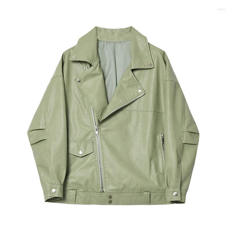 

Women's Leather Loose BF Style Lapel PU Jacket For Women 2022 Spring Korean Casual Mint Green, White