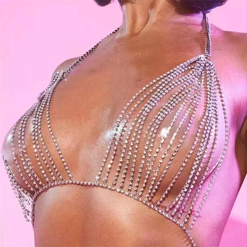 

Other Shiny Full Tassel Bra Chain Jewelry for Women Luxury Crystal Body Chain Chest Necklace Christmas Jewellery Gift 221008
