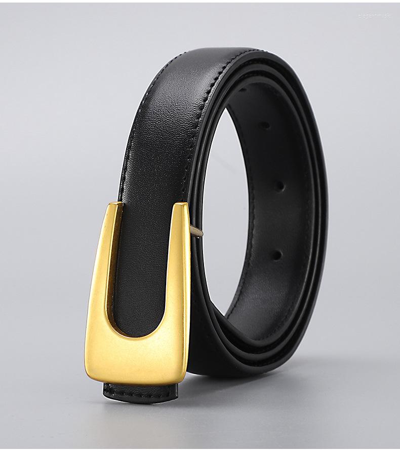 

Belts Retro U Genuine Leather Belt Women Fashion Thin Cowskin Luxury Gold Buckle Female Jeans Dress Waistband 2022, Brown