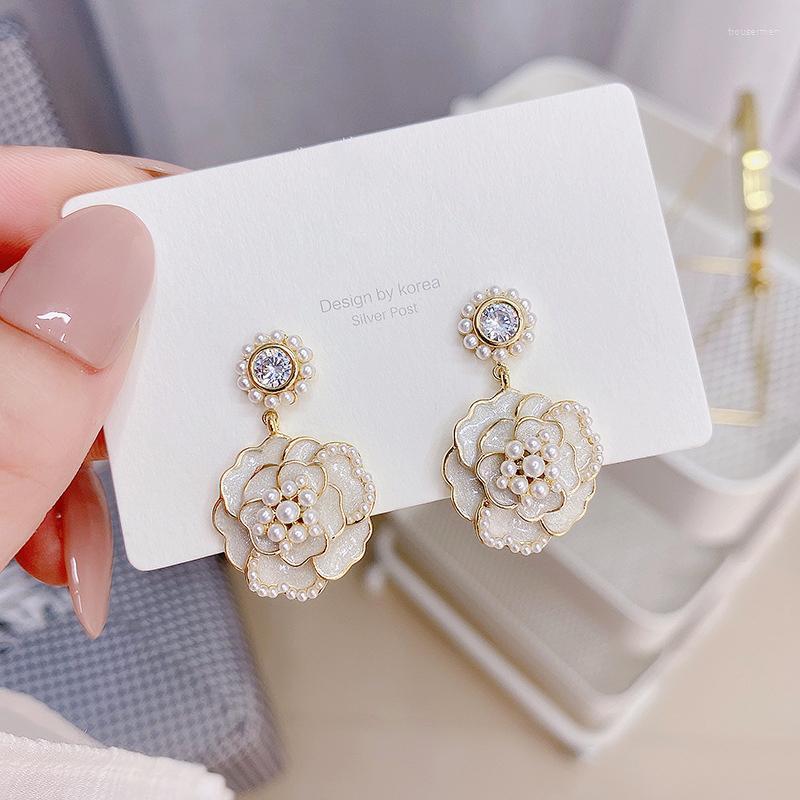 

Stud Earrings Jewelry Gifts Pure Pearl Camellia Temperament Advanced Atmosphere Summer French For WomenStud