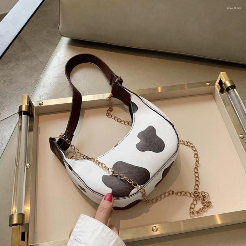 

Evening Bags Small Cow Print Shoulder Bag Women Designer Handbag PU Leather Chain Crossbody Cute Purse Female Totes Top Handle Sac Bolso, Black