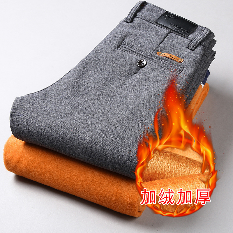 

Men's Pants Winter Mens Fleece Thick Pants Men Fit Formal Trousers High Quality Brand Business Black Gray Warm Slim Long Casual Pants Men 221010, 515f black