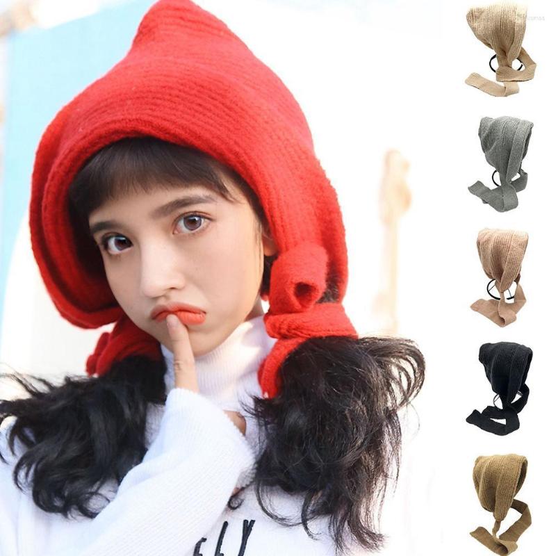 

Hats Winter Beanies Women Warm Ear Protection Balaclava Hat Retro Soft Wool Knit Scarf Casual Fashion With Collar, Red