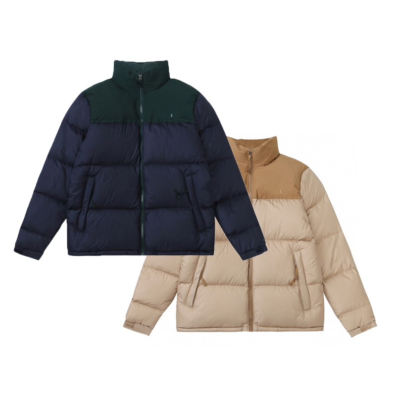 

22FW Winter Warm Zipper Bomber Down Coat Men Outdoor Windproof fashion Outwear Women Khaki Stand Collar Puff Thick Jacket, Navy blue