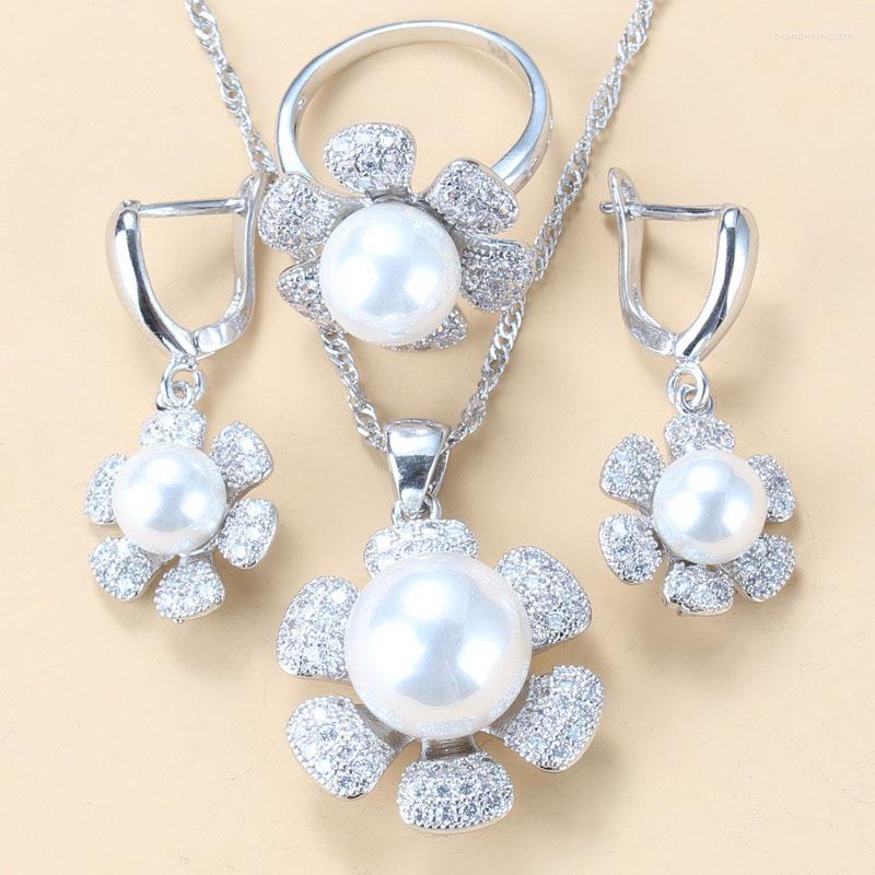 

Necklace Earrings Set 925 Mark Pear And Bridal Women Accessories Flower Wedding Ring Ladies Jewelries Sets With, Picture shown
