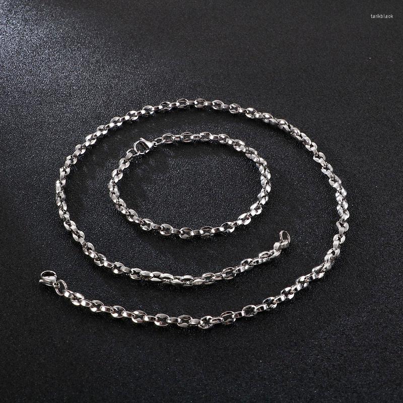 

Necklace Earrings Set HaoYi Stainless Steel Coffee Bean Chain Bracelet For Men Fashion Gold Silver Color Jewelry Accessories, Picture shown