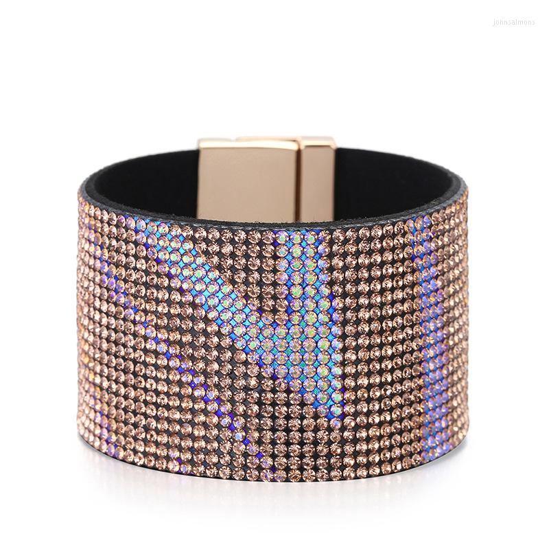 

Bangle Fashion Jewelry Crystal Bracelet For Women Girls Full Of Diamond Wide Magnetic Buckle Wedding Party Gifts