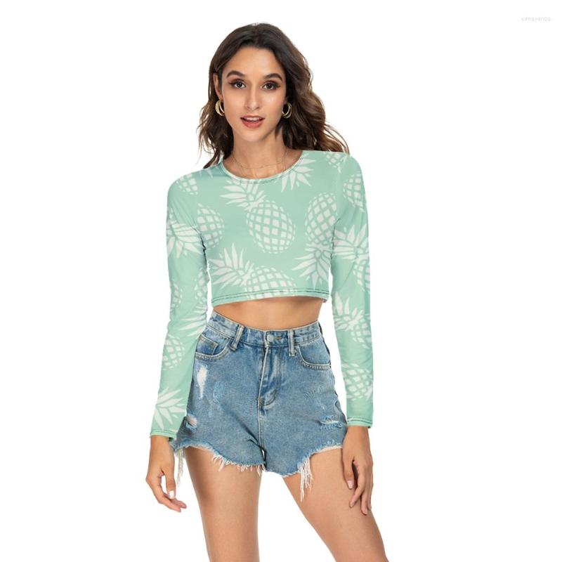 

Women's T Shirts Women Pineapple Printing Fashion Long-sleeved O-neck T-Shirt Spring Sexy Cropped Navel Long Sleeve Summer, Zy00705b02-3n45