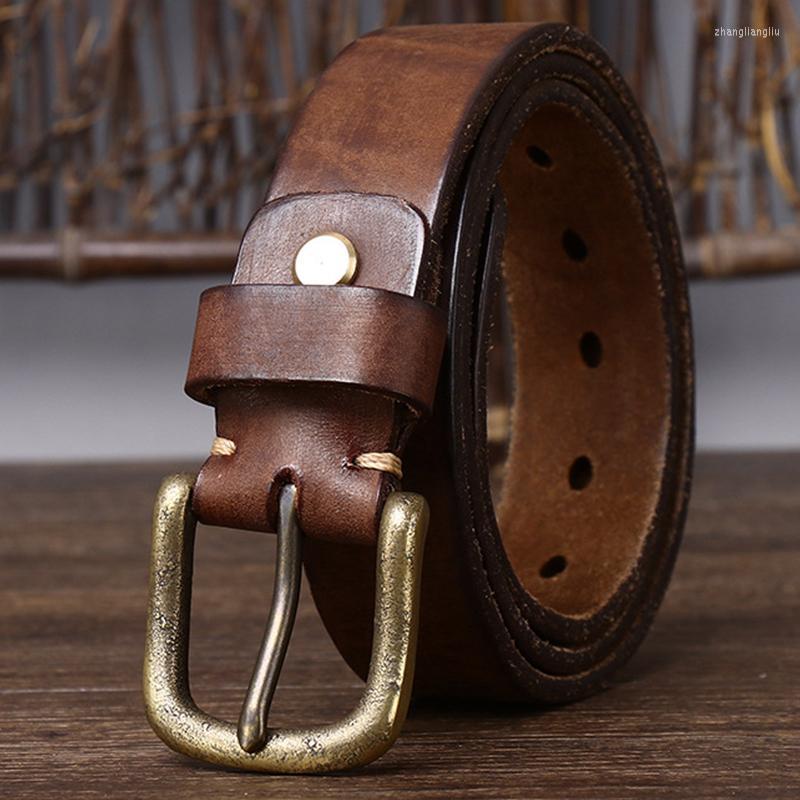

Belts Washed Retro Thickened Pure Cowhide Belt Italian Men's High Quality German Pin Buckle Trend All Match Jeans Wear Resistant BeltBel, Brown