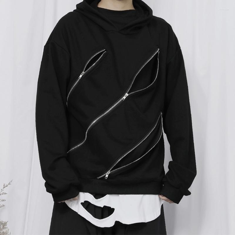 

Men' Hoodies Big Style Men' Mountain Dark Asymmetric Zipper Design Loose Jacket Sanitary Wear Handsome Hoodie, Black