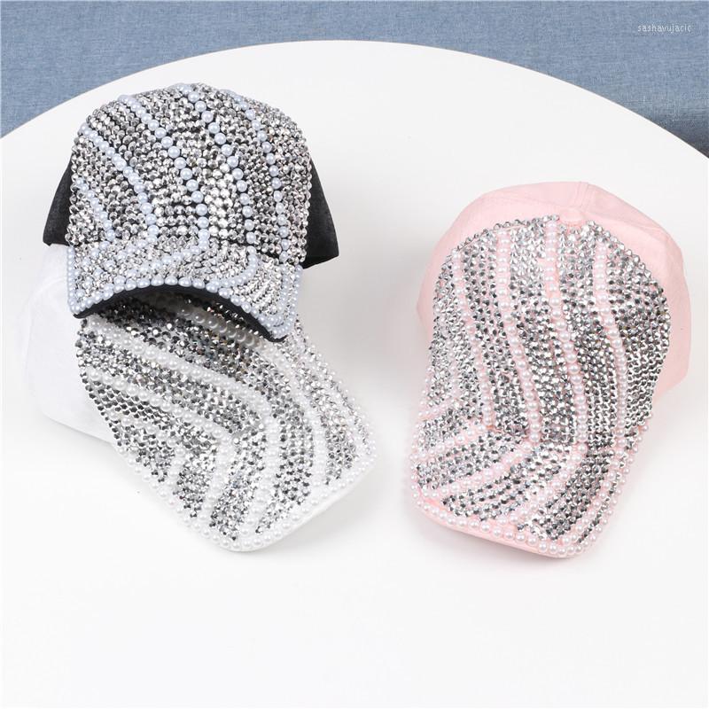 

Ball Caps Women's Diamond-encrusted Hat With Diamonds Fashion All-match Spring And Summer Rhinestone Bright Diamond Baseball Cap, White