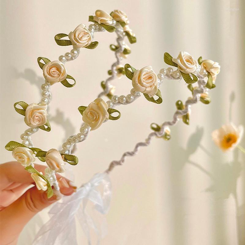 

Hair Clips Korea Romantic Flower Bowknot Rose Imitation Pearl Headband For Women Girls Summer Hairwear Beach Wedding Accessories Gifts