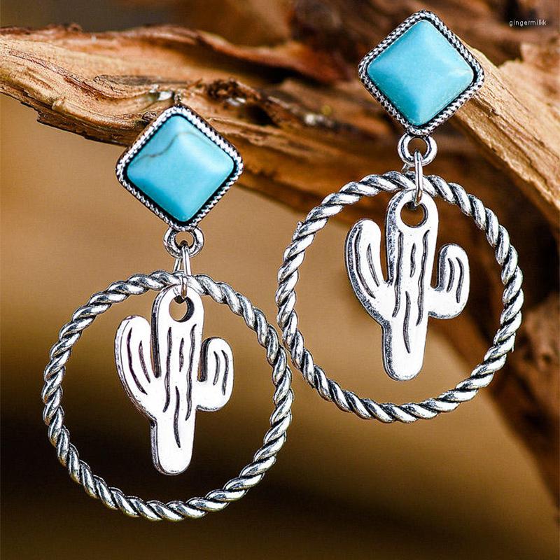 

Dangle Earrings Desert Themed Cactus & Turquoise Southwestern Design Jewelry For Women Tropical Plant Saguaro Jewels EAR00921