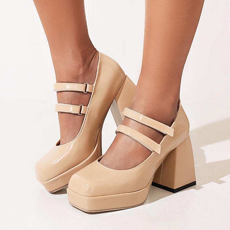 

Dress Shoes Women Pumps Mary Janes Waterproof Platform High Heels Square Toe Chunky Lolita Female Sandals, Orange