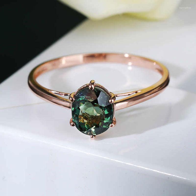 

Cluster Rings 585 Purple Gold Luxury Wedding For Couples14K Rose Fashion Creative Design Green Crystal Party Bridal Jewelry