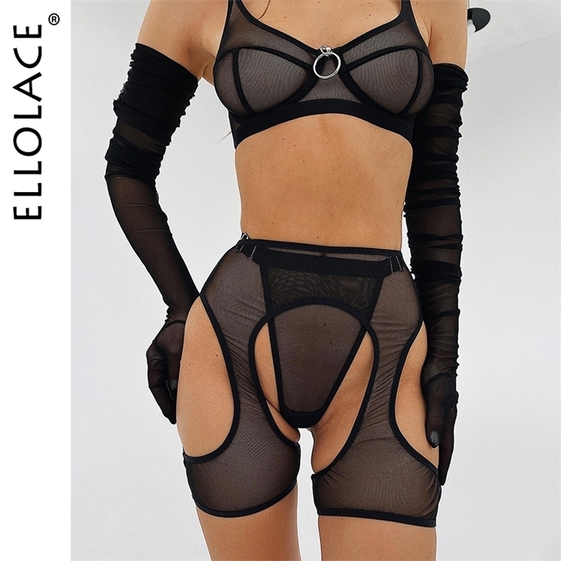 

Sexy Set Ellolace Erotic Open Crotchless Sexy Lingerie Bra Sets For Women Garter Belt 3Piece Delicate Underwear Seamless Exotic Outfits 221010, Black