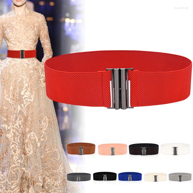

Belts 1Pcs Simple Corset Belt For Women Stretch Cinch Waistband Wide Elastic Waist Solid Lady Cummerbands Metal Buckle, Dark grey