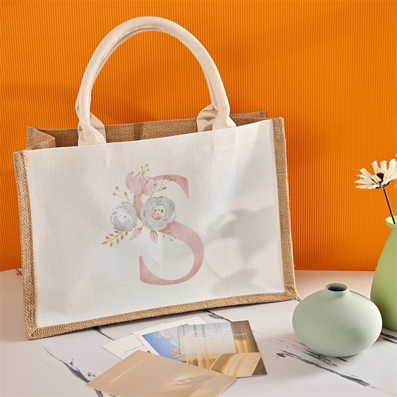 

Shopping Bags Letter Women Linen Luxury Tote Large Reuseable Burlap with Sturdy Handle Capacity Female Casual Shoulder Beach 221010, 1rosepa