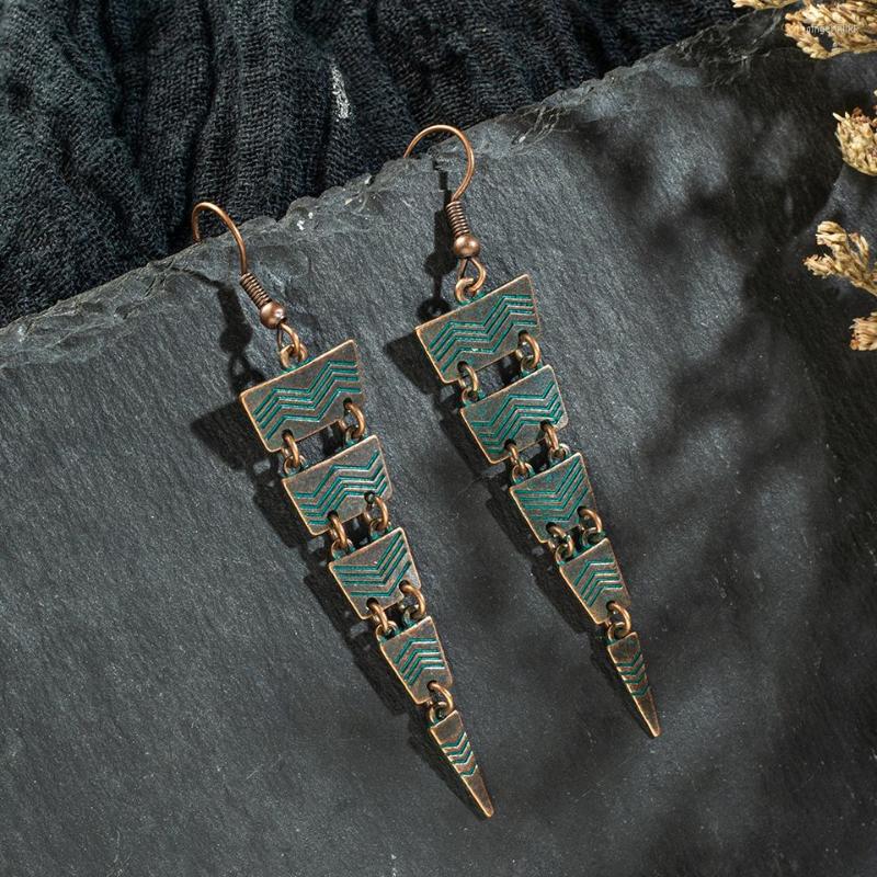 

Dangle Earrings Charming Elegant Triangle With Lines Antique Copper Green Long Dangling 2022 Fashion For Women Accessories