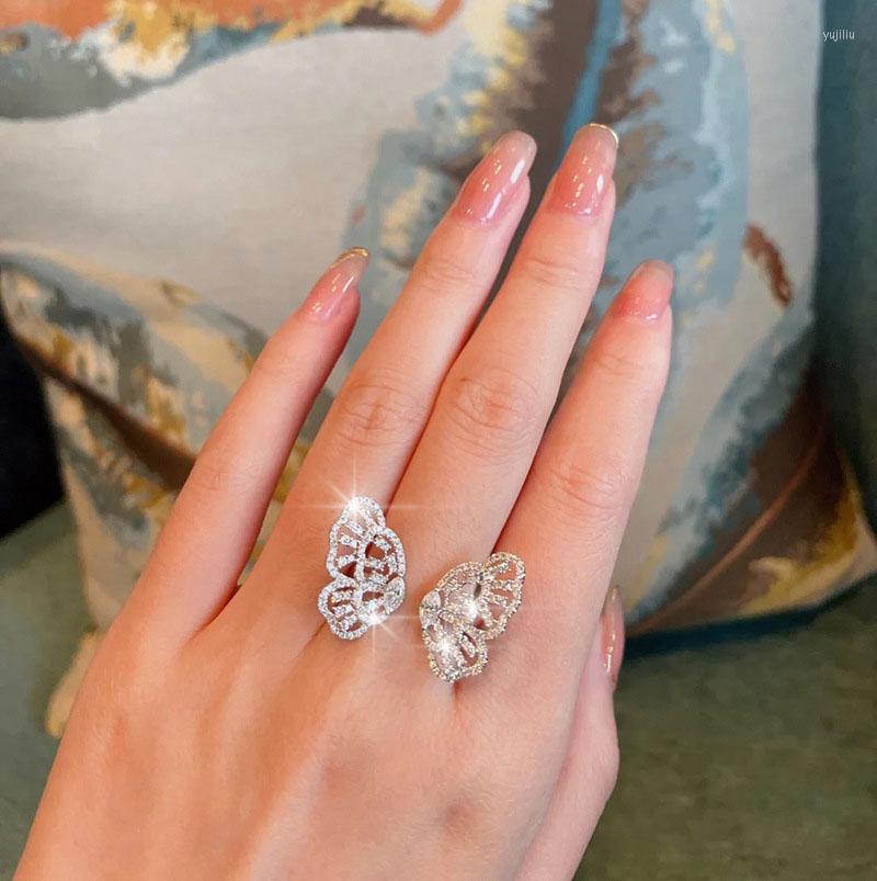 

Wedding Rings Japanese And Korean Fashion CZ Butterfly Ring Female Adjustable Size Prom Valentine's Day Personalized Jewelry Gift