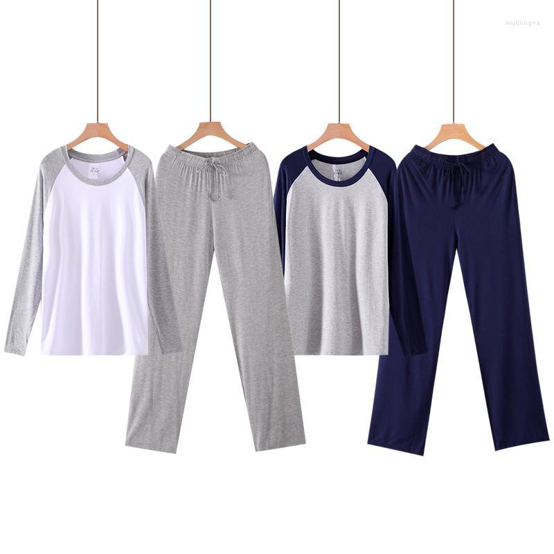 

Men's Sleepwear Men Spring Autumn Loose Casual Modal Pajamas Set Male Long Sleeve Solid Soft Comfortable Leisure Two Piece Suit, Deep grey black