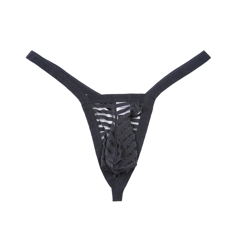 

Wholesale Men's G-strings Striped Thongs Low Rise Mesh See Through Sexy Underwear For Young Boys, As the picture