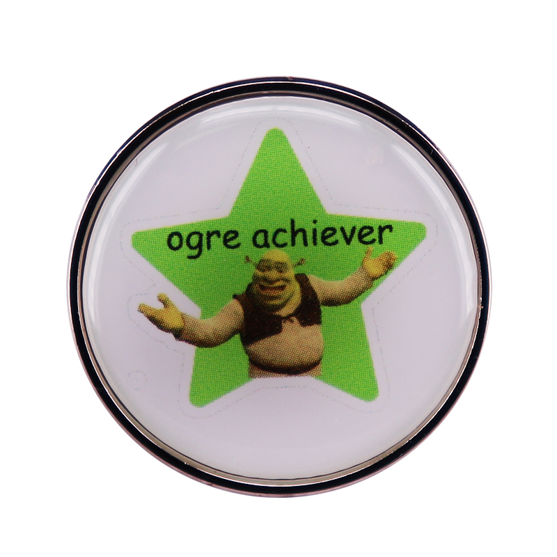 

Button Badge Gifts Ogre Achiever Lapel Pin Cartoon Shrek Green Star Brooch, As picture