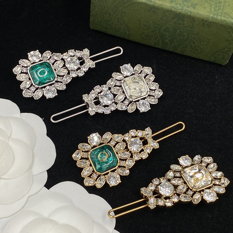 

Trendy Crystal Hair Clips Women Shinning Letters Barrettes Personality Square Pattern Girl Hairpin Jewelry