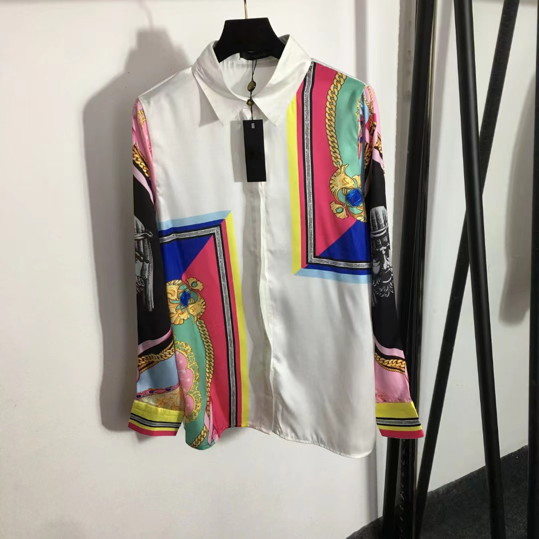 

22 Designers Brand Women's Blouses Casual Shirts Fashion New Medusa Button vintage print lapel long sleeve shirt in white SML vercace Europe America streetwear dress