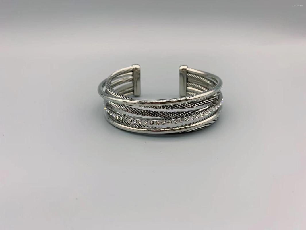 

Bangle Le Han Jewelry Silver Crossover Four Row With Clear Cubic Zirconia 23 MM