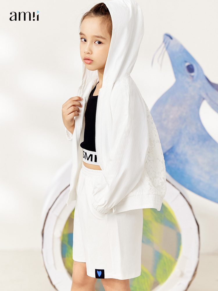 

Jackets Amii Kids Hoodie for Girls Autumn Casual Hooded Long Sleeves Loose Lace Mesh Jacket Sport Coat 22240118 221010, White