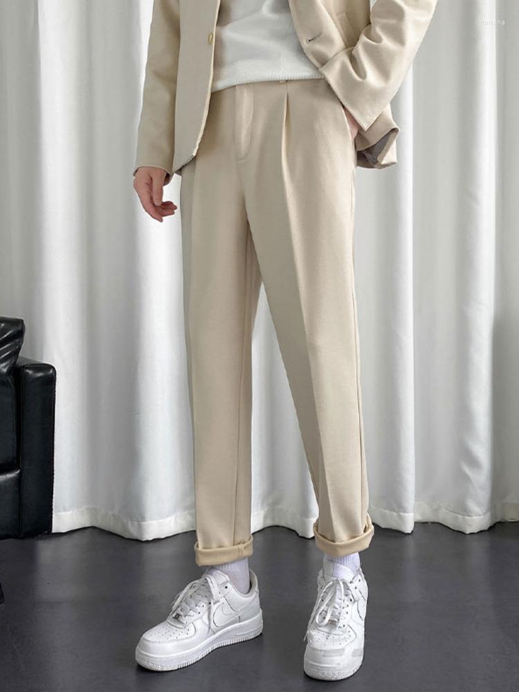 

Men's Pants SYUHGFA Woolen Trousers Mens 2022 Autumn Korean Style Straight Loose Male Casual Solid Color Fashion Brand Clothes, Black