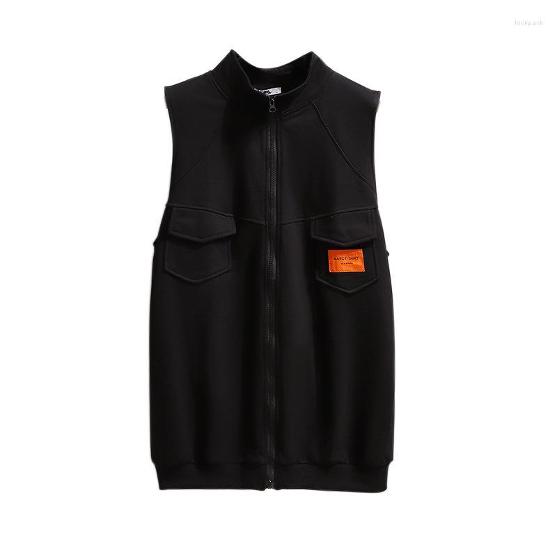 

Women's Vests Women's Vest Jakcets Letter Print Slim Ladie Waistcoat Stand-up Collar Zipper Sleeveless Black Casual Female Tops