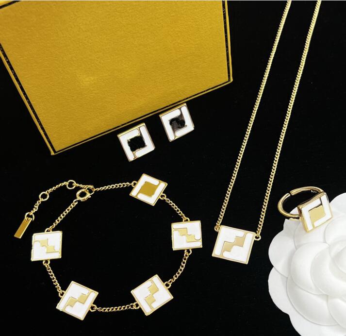 

Enamel Necklace Bracelet Earring Sets Lady Women Brass Engraved F Initials Letter Settings 18K Gold Designer Jewelry Birthday Festive Thanksgiving Gifts FS --01, Golden