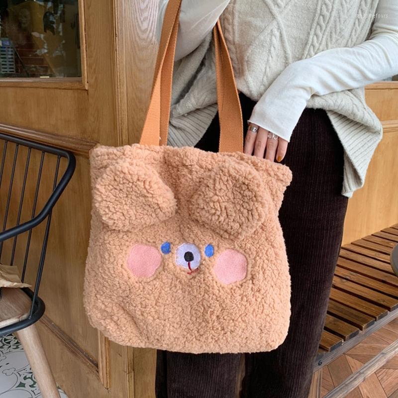 

Evening Bags Cartoon Bear Shoulder Casual Plush Handbag Fluffy Large Capacity Tote Bag Furry Shopping For Women, Brown bear