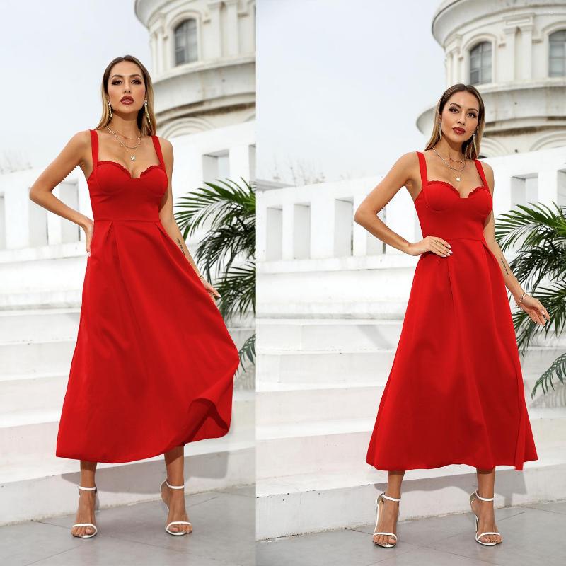 

Casual Dresses 2022 Suspenders Sexy Princess Dress Mid-skirt Big Swing Small, Red
